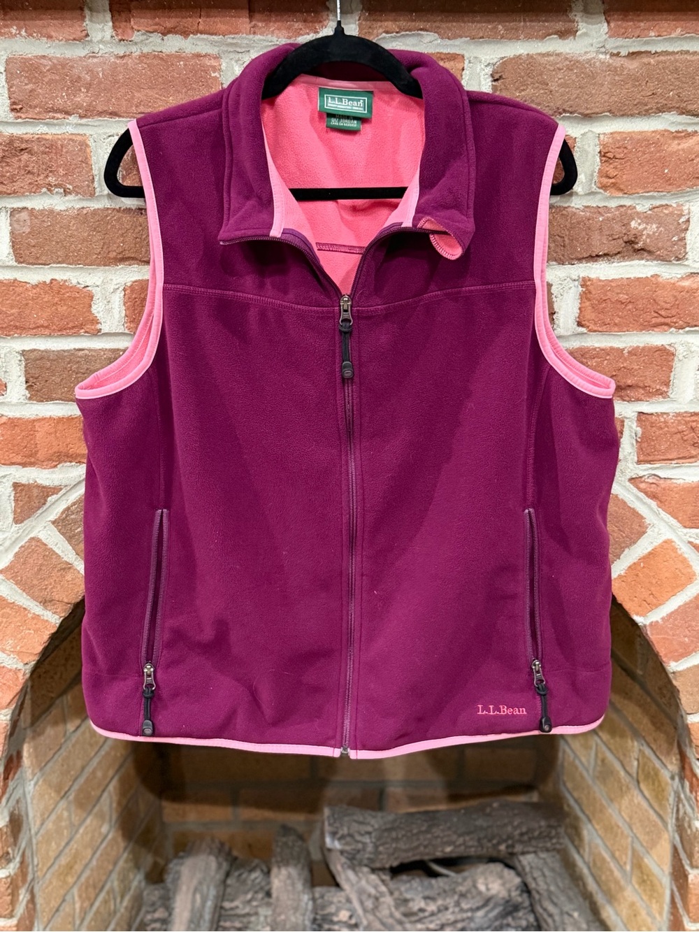 L.L. Bean Plum Fleece Vest with Pink Trim